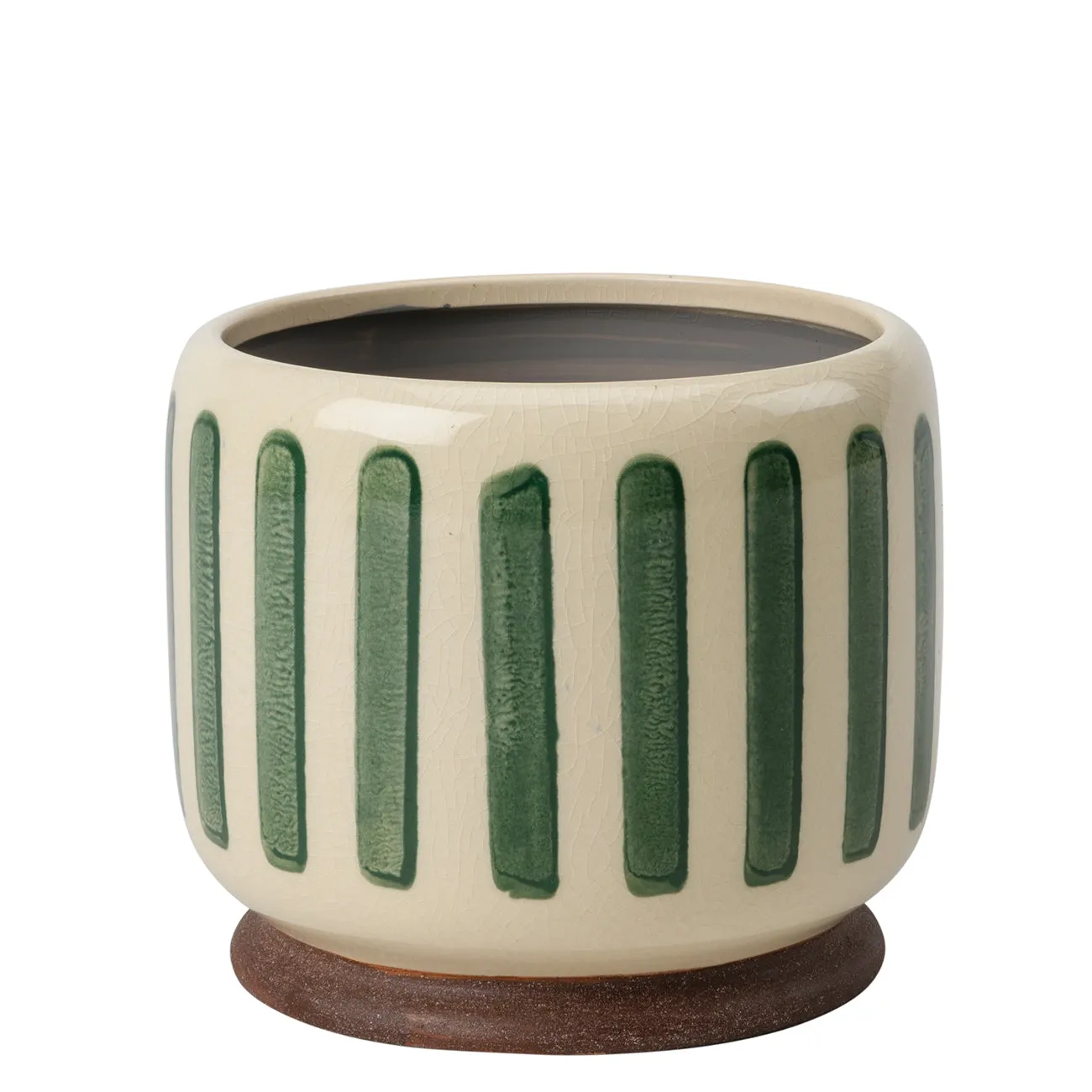 Collector Glazed Pot, Green Stripe – 13cm
