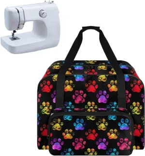 Colorful Paws Sewing Machine Case Portable Sewing Machine Tote with Storage Pockets Cute Travel Storage Carry Case for Most Sewing Machines and Extra Sewing Accessories