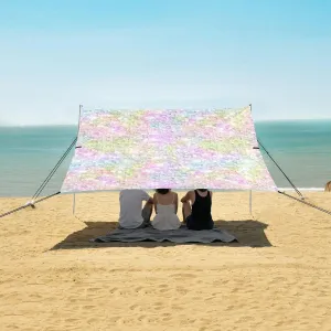 Colorful Rainbow Mermaid Scale Beach Canopy Tent Anti-UV & Wind Resistant, Glitter Sequin Camping Sun Shelter Easy Setup Portable,Outdoor Shade Tents with Sandbags,Sand Shovels,Ground Pegs & Sta