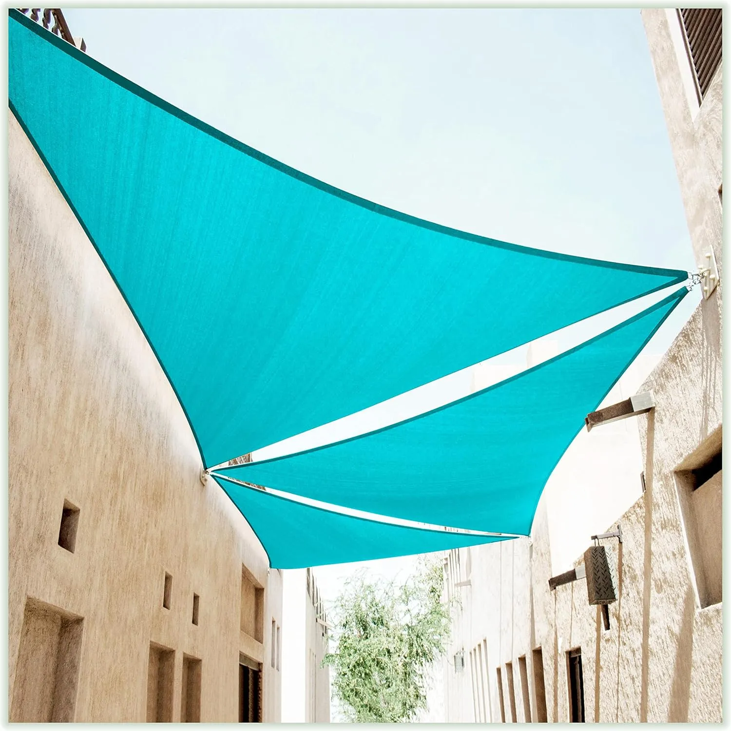 ColourTree 20' x 20' x 20' Turquoise Triangle TAPT20 Sun Shade Sail Canopy Mesh Fabric UV Block UPF50 - Commercial Heavy Duty - 190 GSM - 3 Years Warranty (We Make Custom Size)