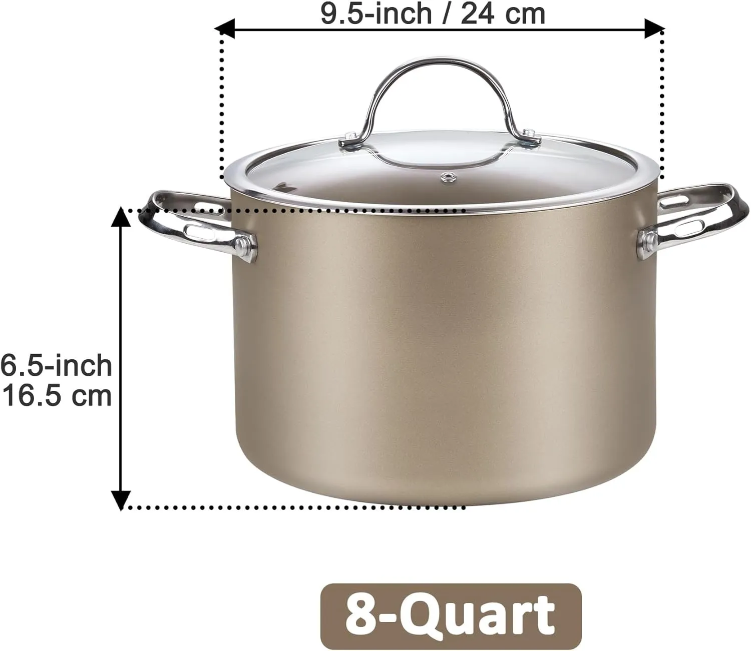Cooks Standard Hard Anodized Ceramic Nonstick 8-Quart Stock pot with Glass Lid, Classic Induction Large Cooking Gumbo Pot, Ollas de Cocina, Bronze