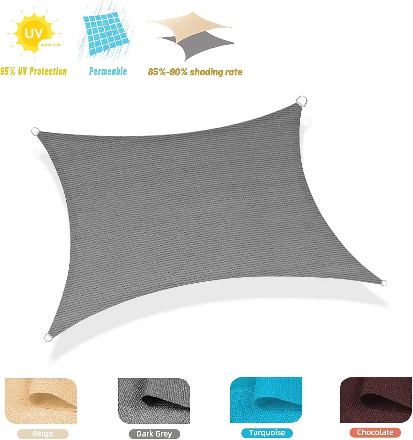 COOLBOYS 16'x 16' Sun Shade Sail Dark Grey Rectangle UV Block Outdoor Shade Canopy Sunshade for Patio Lawn Garden Carport Backyard Deck Pergola