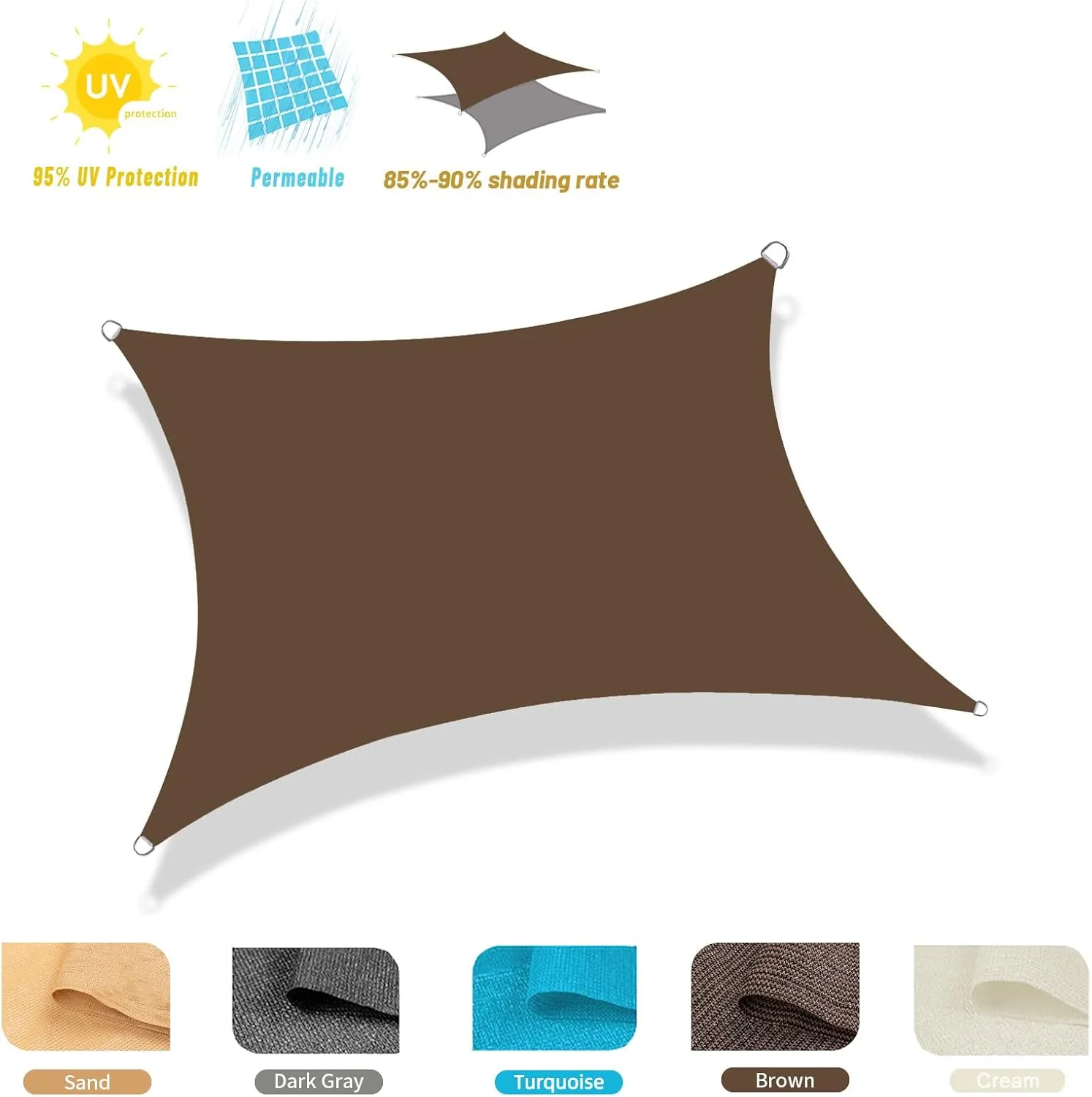 COOLBOYS 20'x 26' Sun Shade Sail Brown Rectangle UV Block Outdoor Shade Canopy Sunshade for Patio Lawn Garden Carport Backyard Deck Pergola