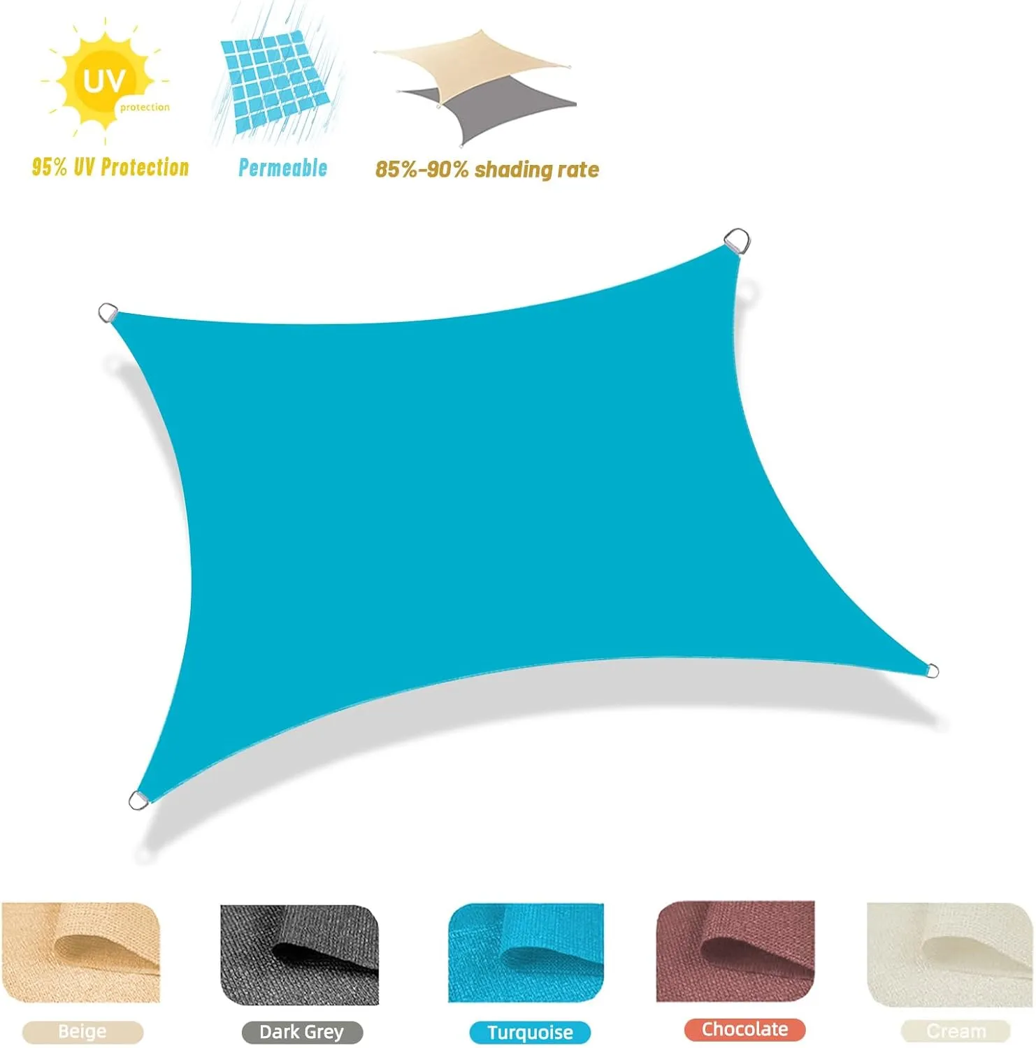 COOLBOYS 8'x 10' Sun Shade Sail Turquoise Rectangle UV Block Outdoor Shade Canopy Sunshade for Patio Lawn Garden Carport Backyard Deck Pergola
