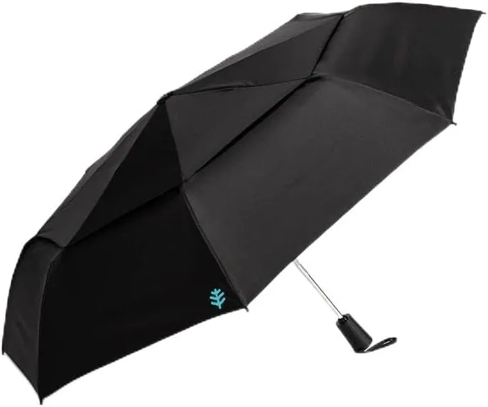 Coolibar UPF 50  42 Inch Sodalis Travel Umbrella - Sun Protective (One Size- Black Matte Black Coating)