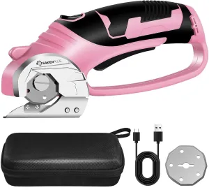 Cordless Electric Scissors,4V Rechargeable Cardboard Box Cutter Heavy Duty Fabric Scissor with Safety Lock & LED Light,Power Rotary Cutter for Leather Carpet Plastic Cutting,Sewing,Crafting