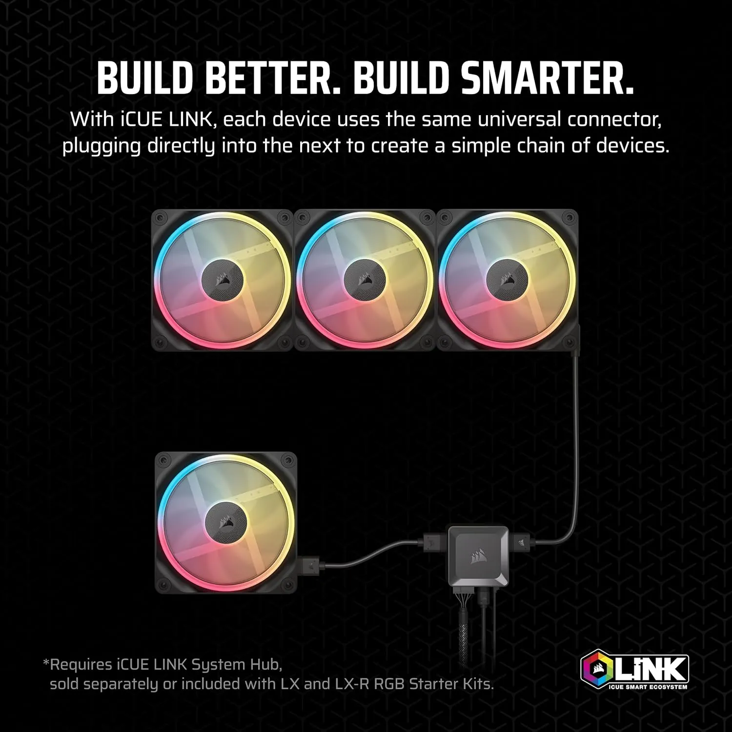 CORSAIR iCUE Link LX120-R RGB 120mm PWM Reverse Fan – Single Fan – Low-Noise, Magnetic Dome Bearing, Dual Light Loops, CORSAIR QuikTurn Screws, Zero RPM Mode – Black