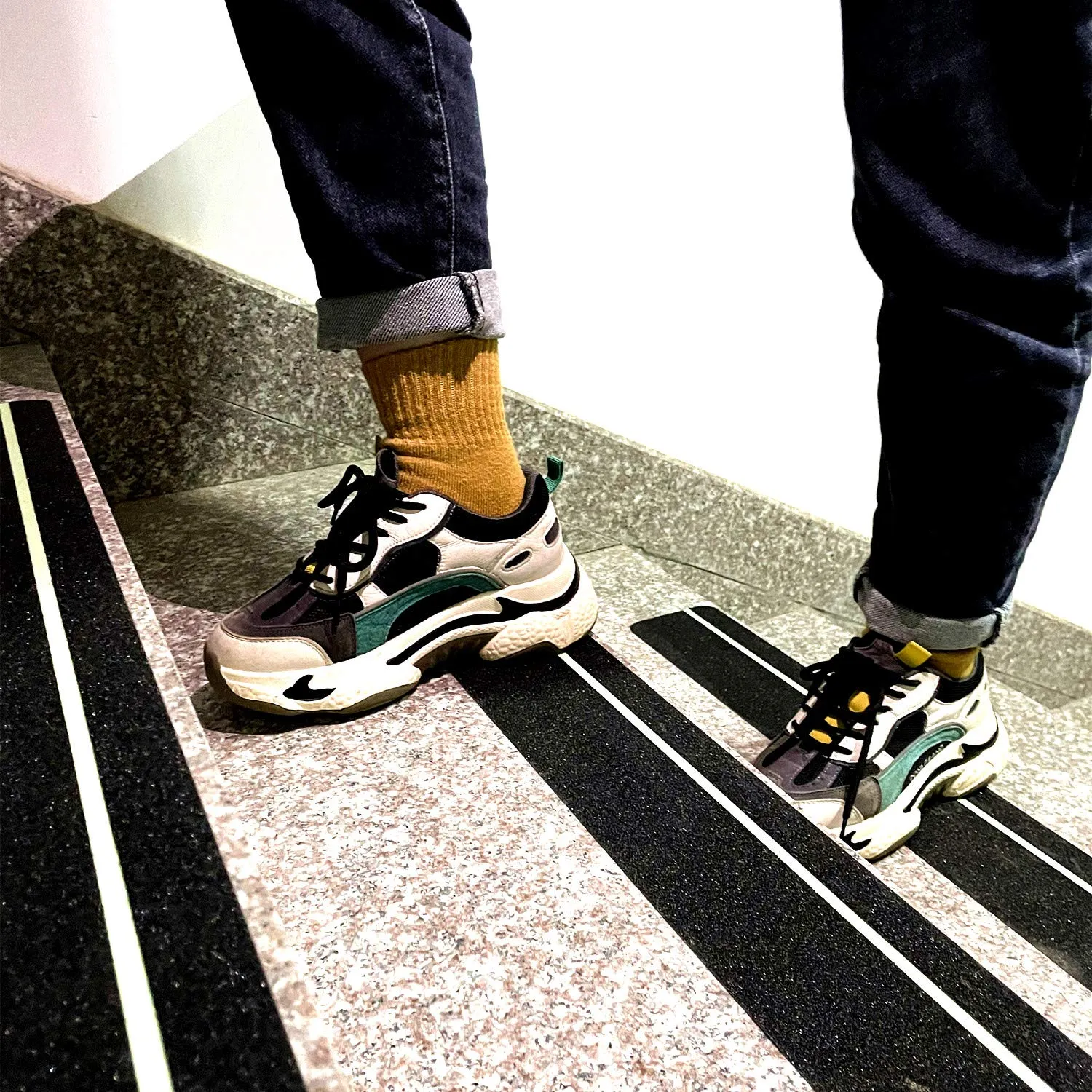 COSIMIXO 4" x 33FT Anti Slip Tape with Glow in The Dark Stripe,Premium Grip Tape Non Slip Stair Treads Tape,Non Skid Tape, High Traction Adhesive for Stairs Step Black/Green