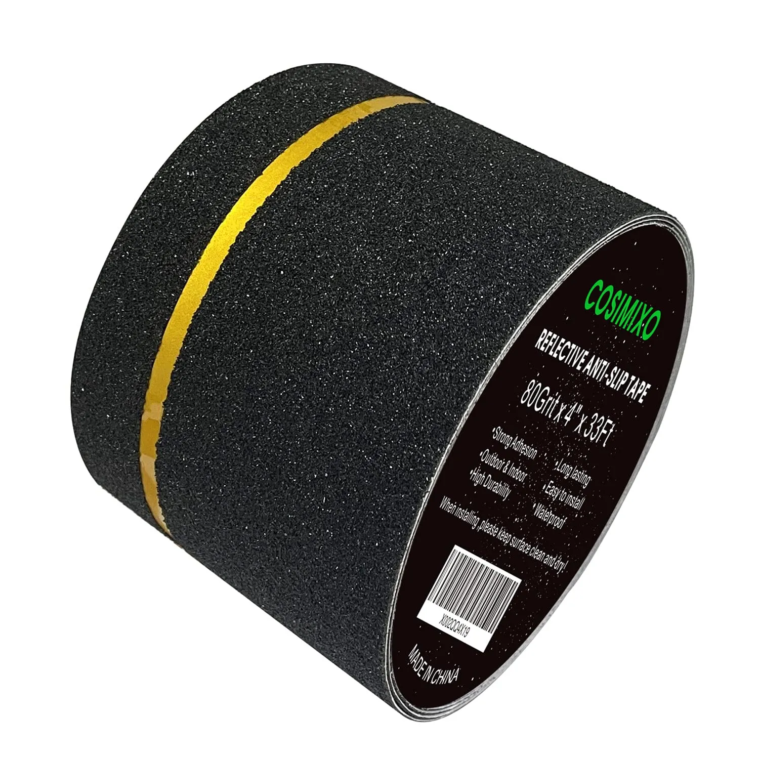 COSIMIXO 4" x 33FT Anti Slip Tape with Reflective Stripe,Premium Grip Tape Non Slip Stair Treads Tape,Non Skid Tape, High Traction Adhesive for Stairs Step Black/Yellow