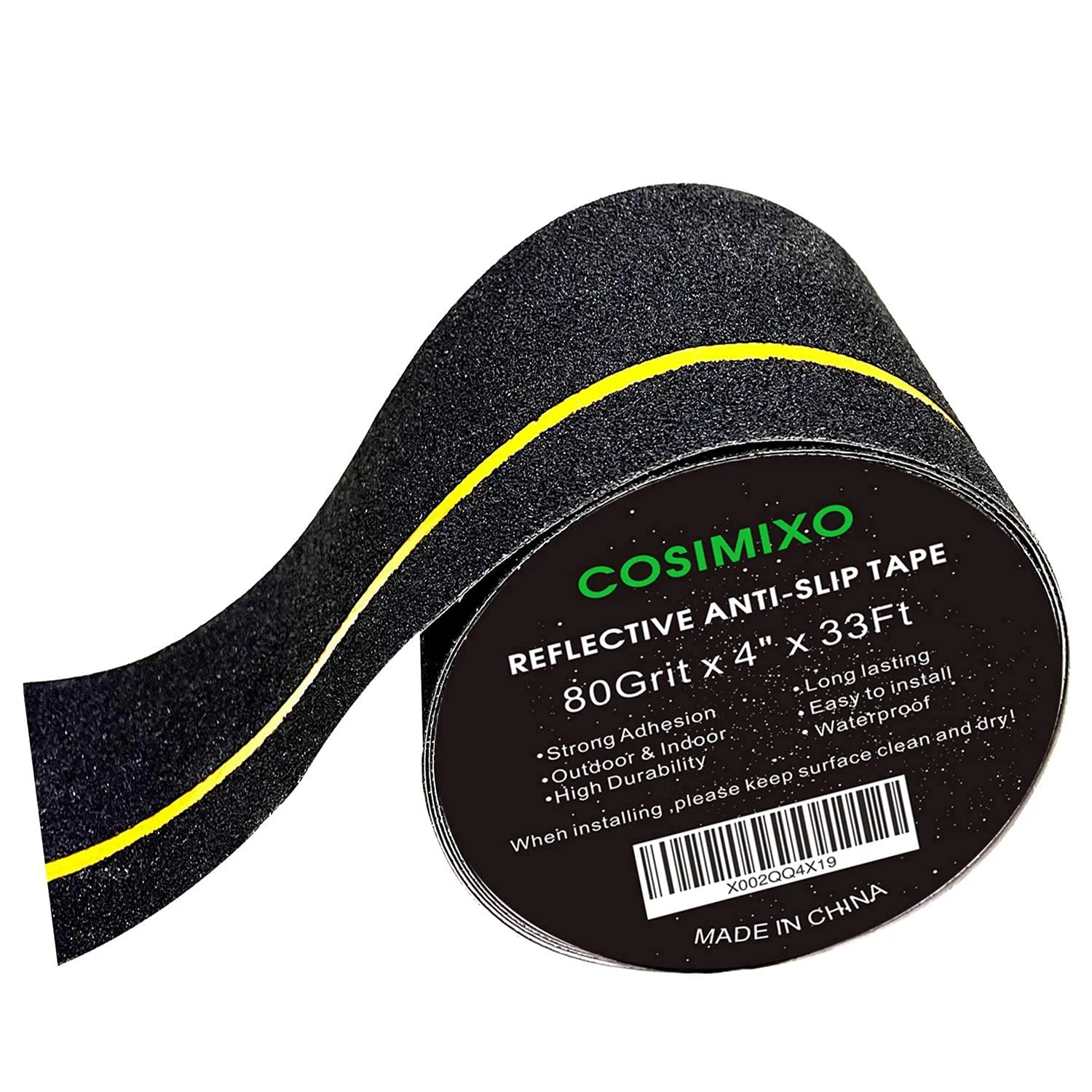 COSIMIXO 4" x 33FT Anti Slip Tape with Reflective Stripe,Premium Grip Tape Non Slip Stair Treads Tape,Non Skid Tape, High Traction Adhesive for Stairs Step Black/Yellow
