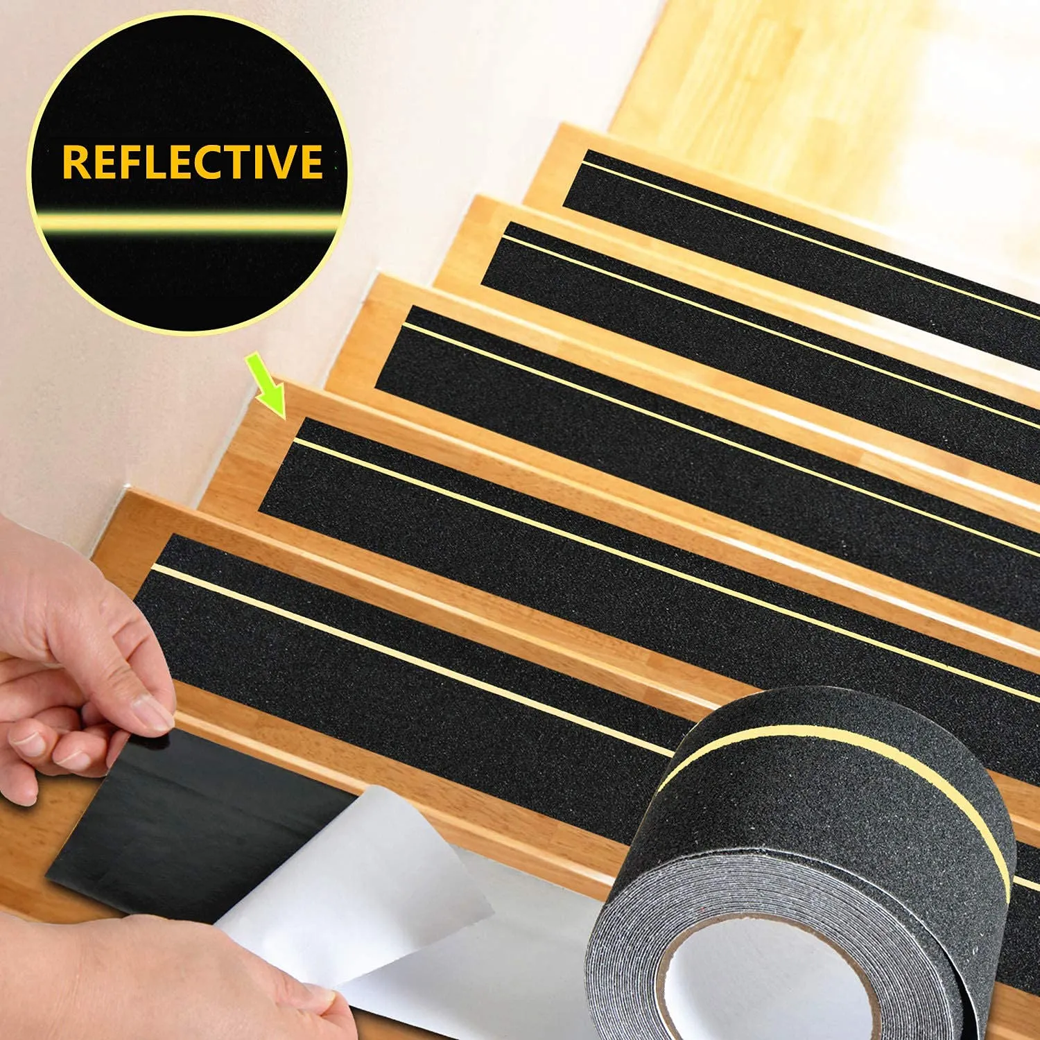 COSIMIXO 4" x 33FT Anti Slip Tape with Reflective Stripe,Premium Grip Tape Non Slip Stair Treads Tape,Non Skid Tape, High Traction Adhesive for Stairs Step Black/Yellow