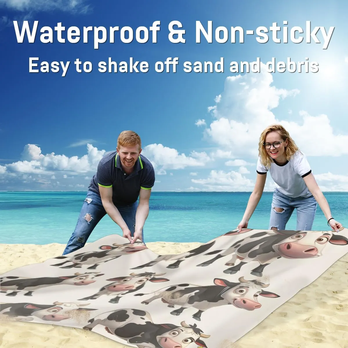 Cow Beach Blanket for Adults, 59" x 68" Waterproof Outdoor Picnic Blanket Mat Sand Proof Extra Large Milk Cow Picnic Mat for Beach Travel Camping