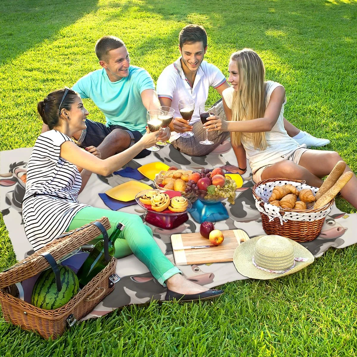 Cow Beach Blanket for Adults, 59" x 68" Waterproof Outdoor Picnic Blanket Mat Sand Proof Extra Large Milk Cow Picnic Mat for Beach Travel Camping