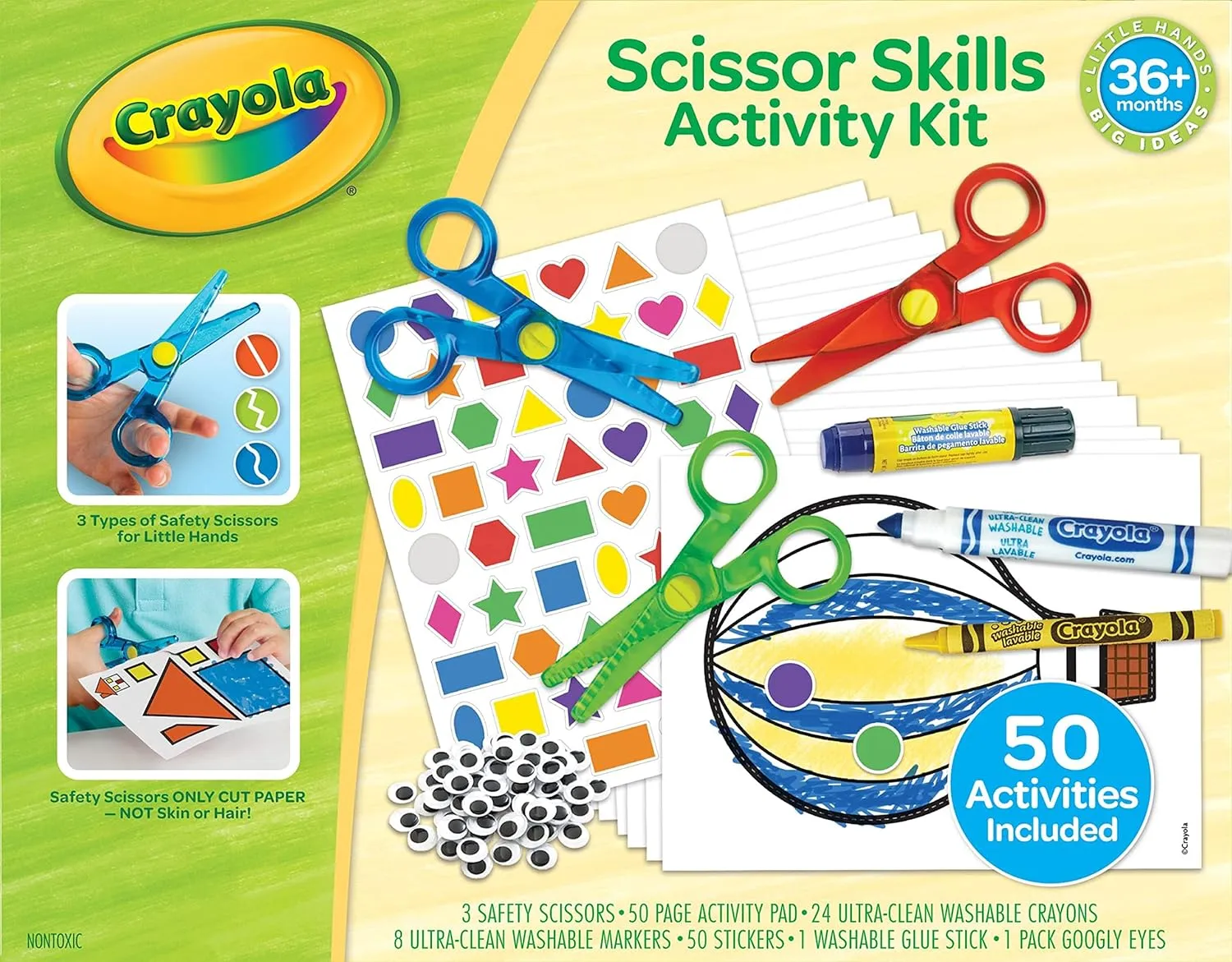 Crayola Toddler Scissor Skills Activity Kit (3ct), Safety Scissors and Craft Supplies, Toddler Crafts, Gift for Kids, Ages 3 