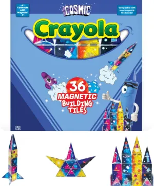 CreateOn Crayola Cosmic Magnetic Tiles, Building Set for Kids, Magnetic Tiles, Magnetic Building Toys for Kids, STEM Learning Toys for Boys and Girls Ages 3 and Up, 36-Piece Set (Cosmic)