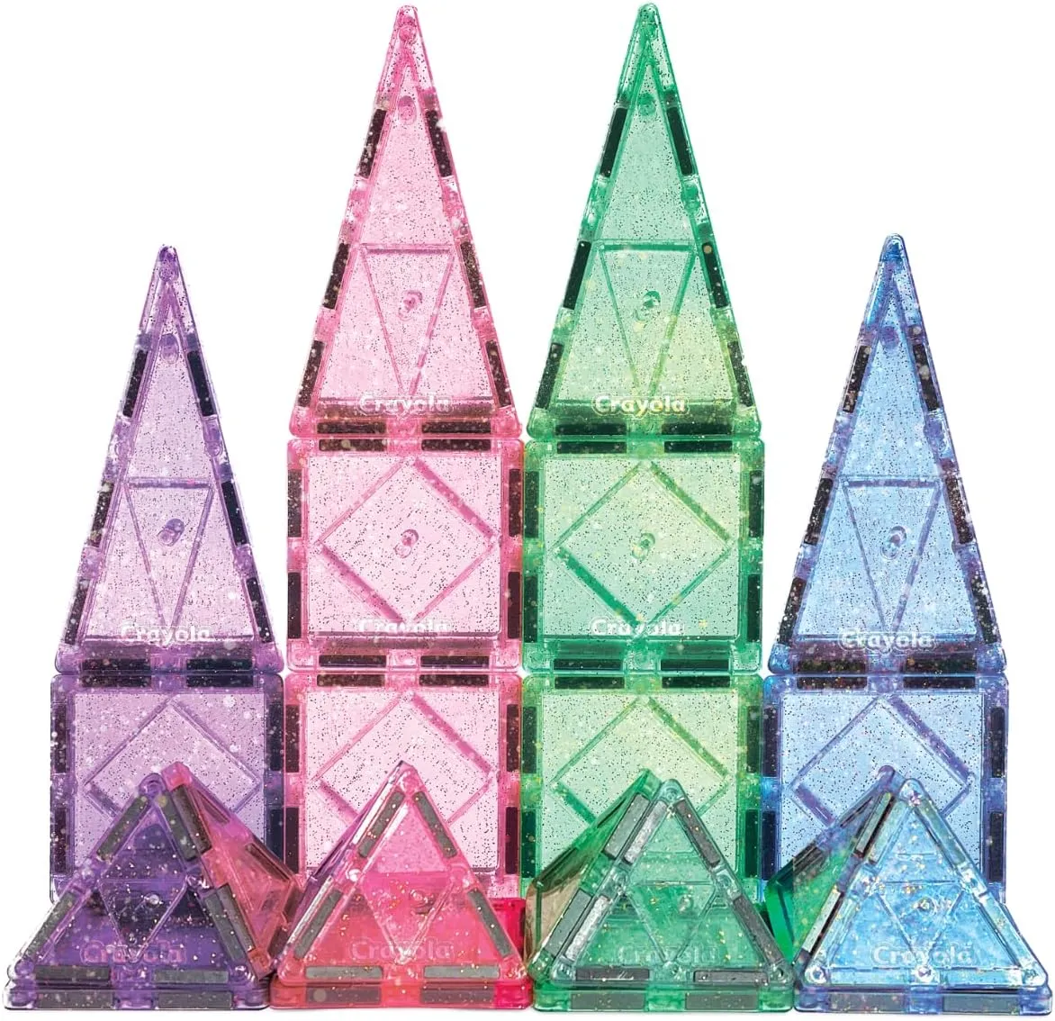 CreateOn Crayola Glitter Magnetic Tiles, Building Set for Kids, Magnetic Tiles, Kids’ Building Toys, STEM & Montessori Toys for Boys and Girls Ages 3 , 24-Piece Set (Glitter)