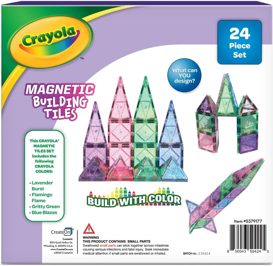 CreateOn Crayola Glitter Magnetic Tiles, Building Set for Kids, Magnetic Tiles, Kids’ Building Toys, STEM & Montessori Toys for Boys and Girls Ages 3 , 24-Piece Set (Glitter)