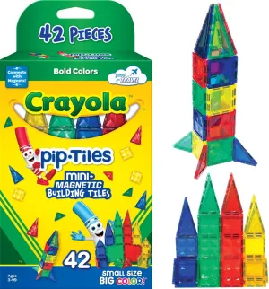 CreateOn Crayola Mini Magnetic PIP-Tiles, Building Set for Kids, Magnetic Building Toys for Kids, STEM Travel Toys for Boys and Girls Ages 3 , 42-Piece Set (Bold)