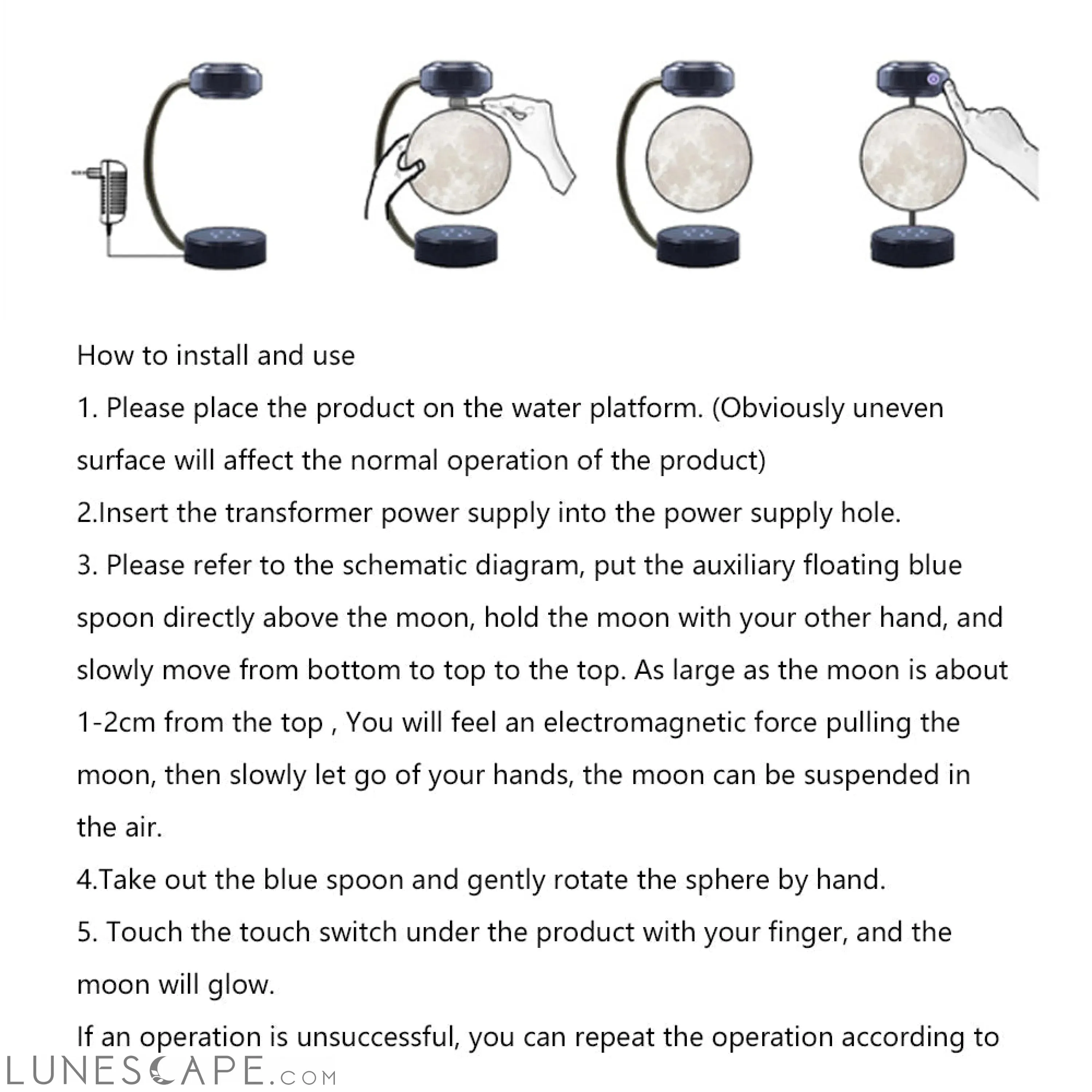 Creativity Magnetic Levitation Moon Lamp LED Rotating Dangling Lamp