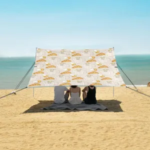 Croissants Teapots Beach Canopy Tent Anti-UV & Wind Resistant, Camping Sun Shelter Easy Setup Portable,Outdoor Shade Tents with Sandbags,Sand Shovels,Ground Pegs & Stability Poles