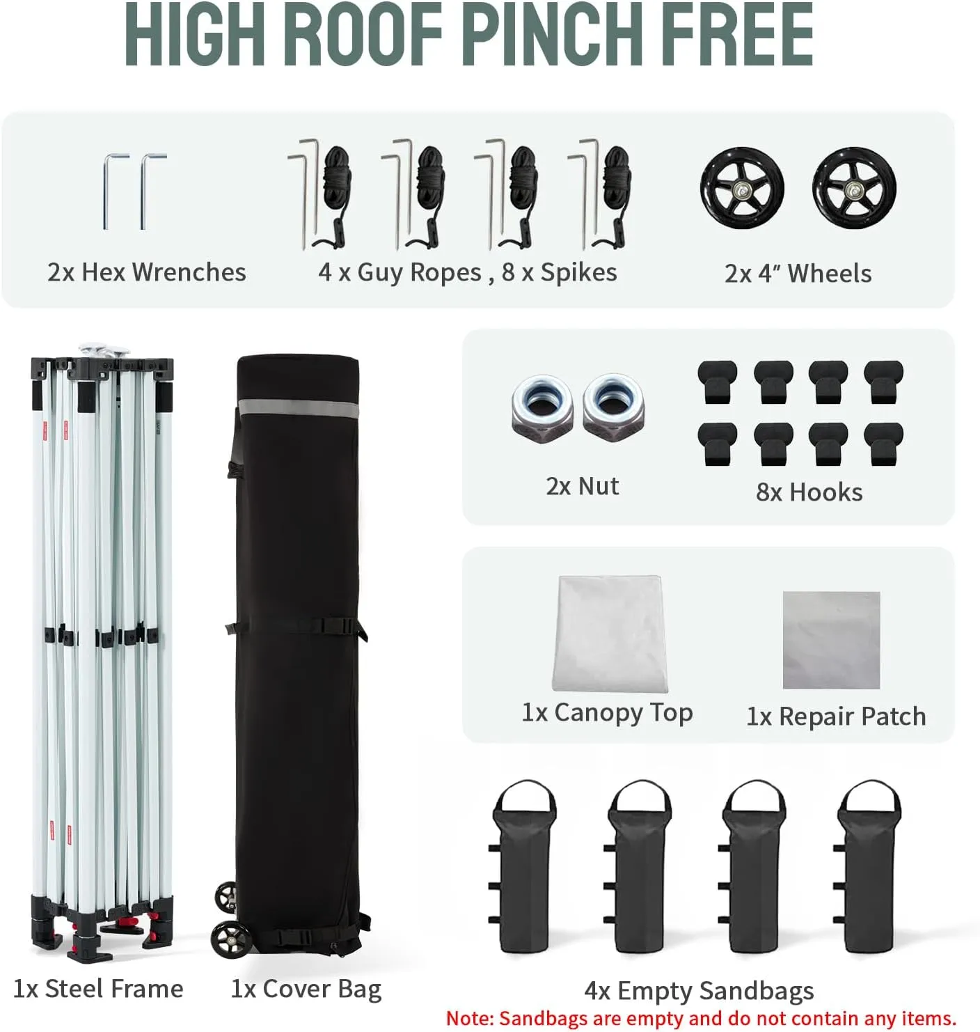 CROWN SHADES 10x15 Pop Up Canopy Tent, Thicken Frame Commercial Heavy Duty Tent, 8 Stakes & 4 Sandbags & 4 Ropes, Outdoor Canopies for Events, Parties,White