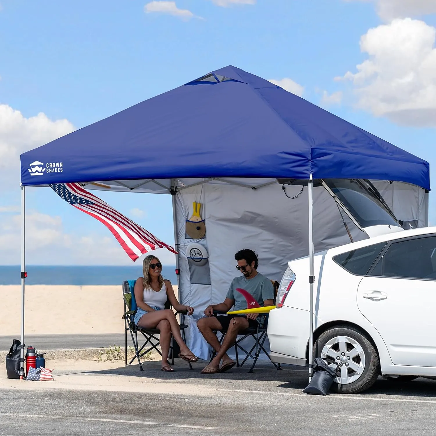 CROWN SHADES Canopy Tent, 10 x 10 Foot Portable Pop Up Outdoor Shelter with Pocket Sidewall, Push Center Lock, UV Protection, and Carry Bag, Navy Blue