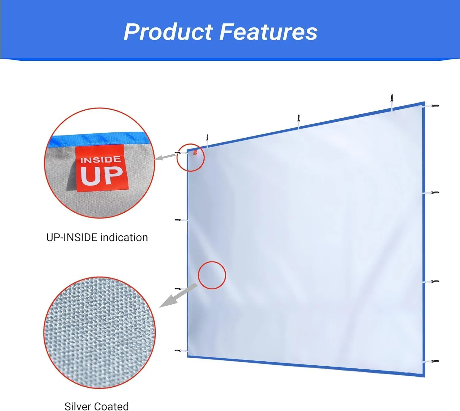 CROWN SHADES SideWall Silver for 10x10 Pop Up Canopy with 6 Pockets, 1 Pack Sidewall Only with Silver Coating (1 Pack, Blue)