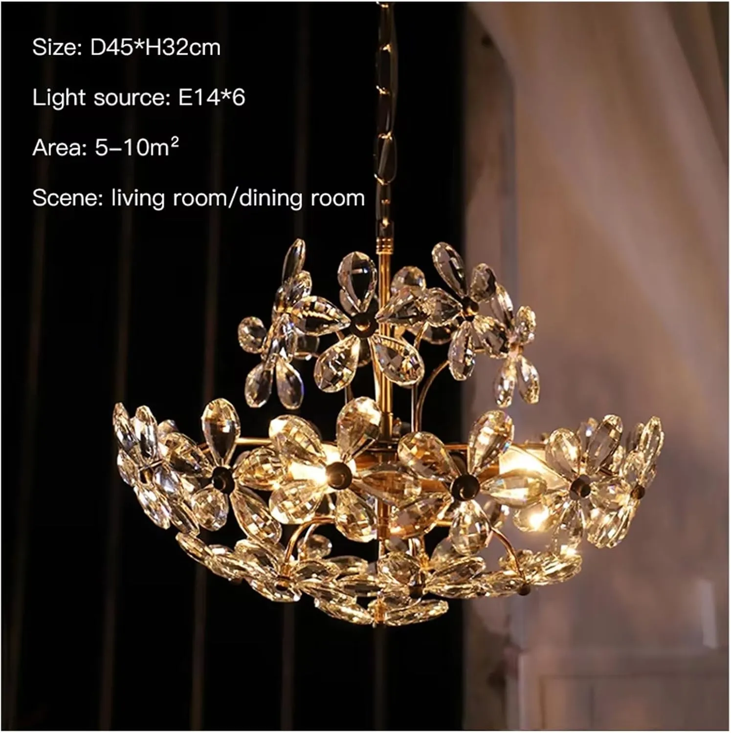 Crystal Chandelier Pendant Lights Dining Living Room Hotel Chandelier Led Flower Chandelier Suspension Hanging Lamp(Cool Light,D45*H32cm)