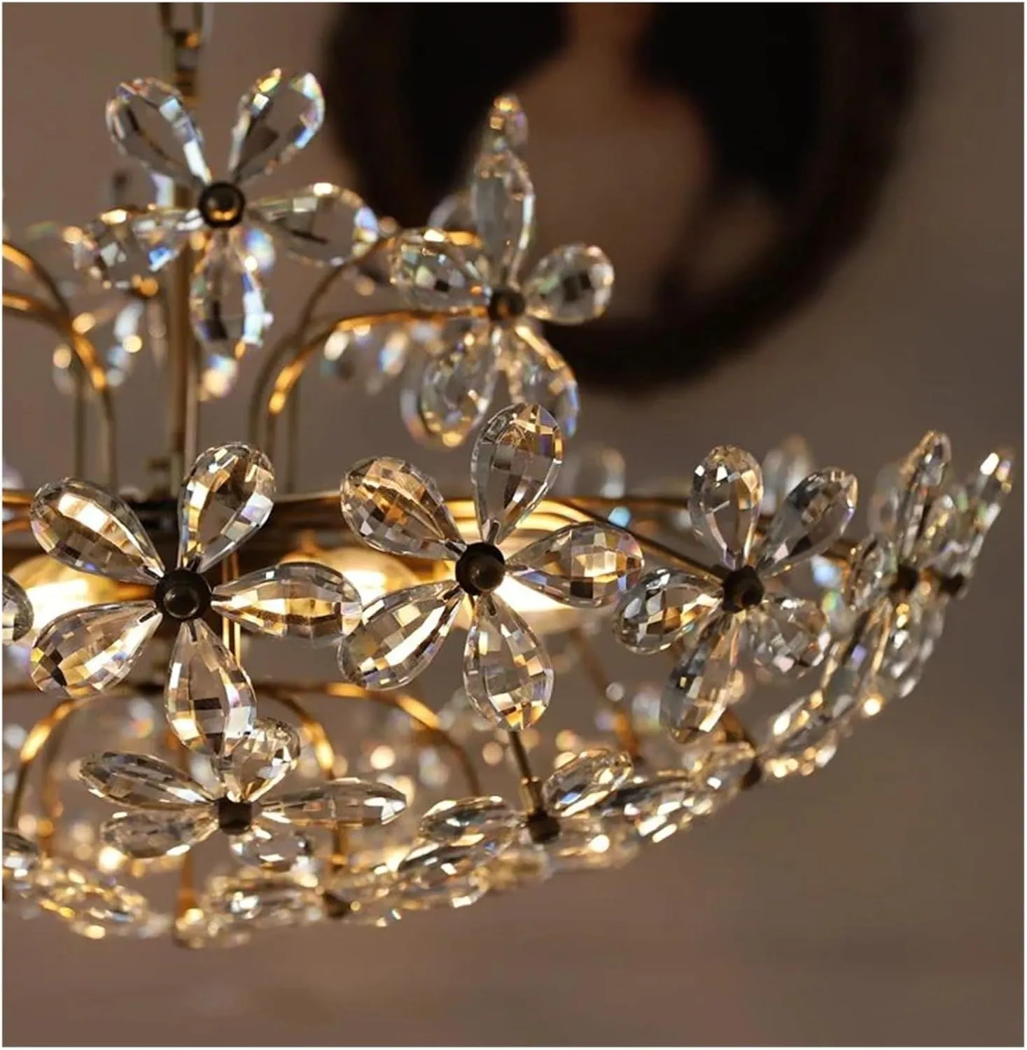 Crystal Chandelier Pendant Lights Dining Living Room Hotel Chandelier Led Flower Chandelier Suspension Hanging Lamp(Cool Light,D45*H32cm)