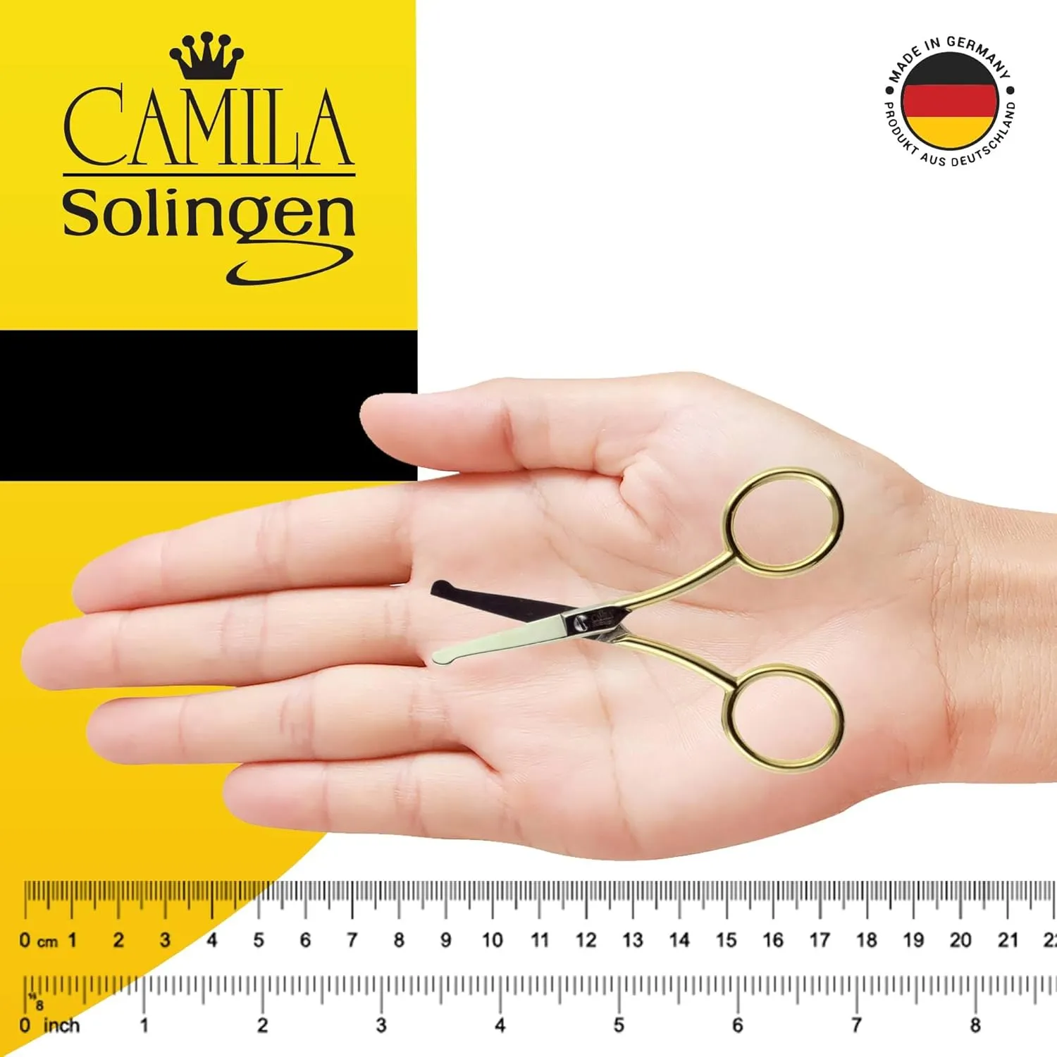CS06 Professional Hypoallergenic Gold Plated Rounded Safety Tip Scissors for Facial, Body & Nostril Hair. for Men Women & Kids. Made of Durable Stainless Steel in Solingen, Germany