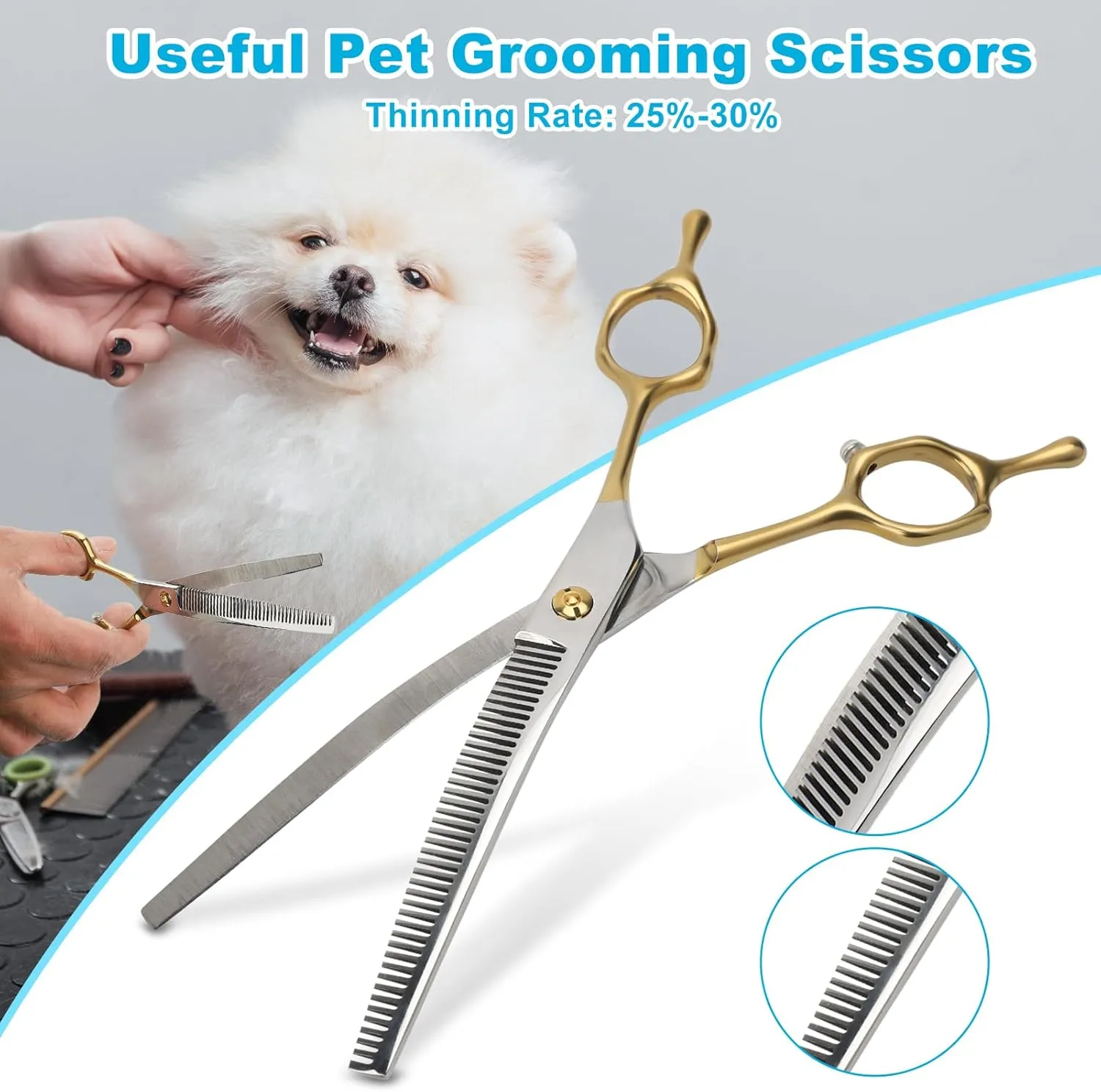 Curved Thinner Shears for Dog Grooming Scissors, 7 Inch 42 Teeth Stainless Steel Pets Grooming Scissors, Professional Pet Shears for Groomer, Long Hair Cutting for Animals (Curved Thinning A)