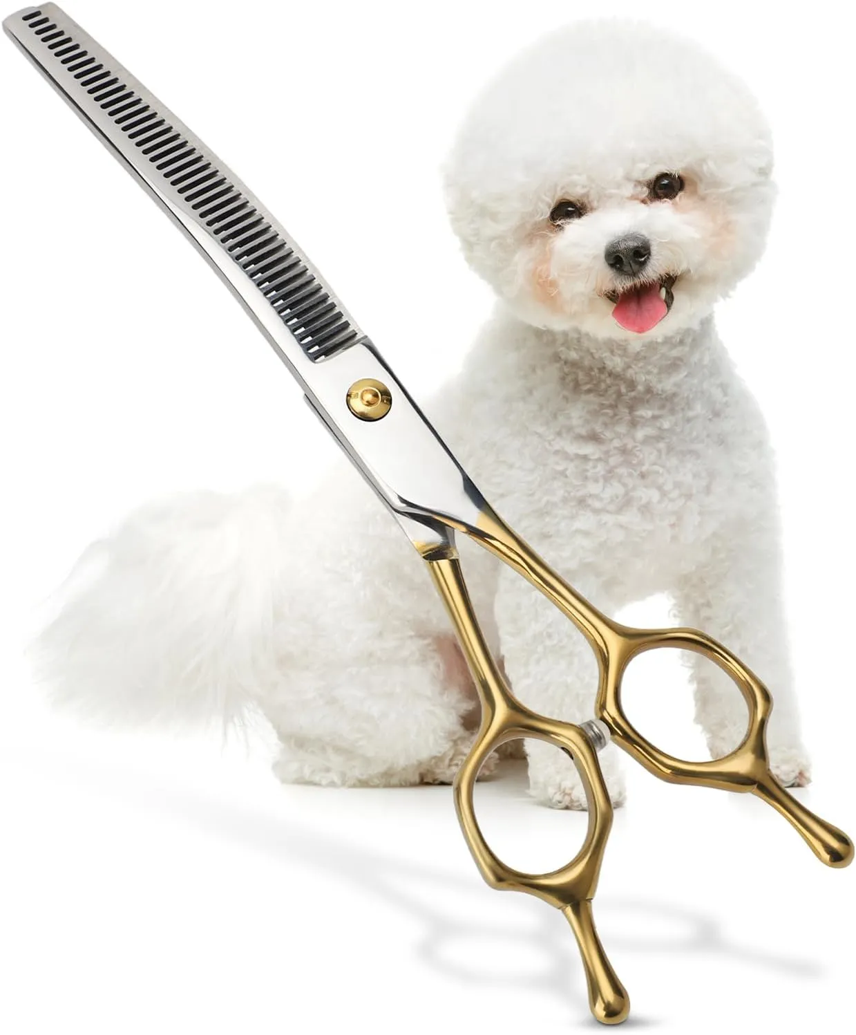 Curved Thinner Shears for Dog Grooming Scissors, 7 Inch 42 Teeth Stainless Steel Pets Grooming Scissors, Professional Pet Shears for Groomer, Long Hair Cutting for Animals (Curved Thinning A)