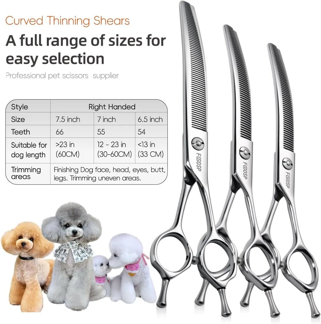 Curved Thinning Shears for Dogs 7.5'' Professional Blender Thinning Shears for Medium Large Dog 35% Thinning Rate (7.5 In, V Type Blender)