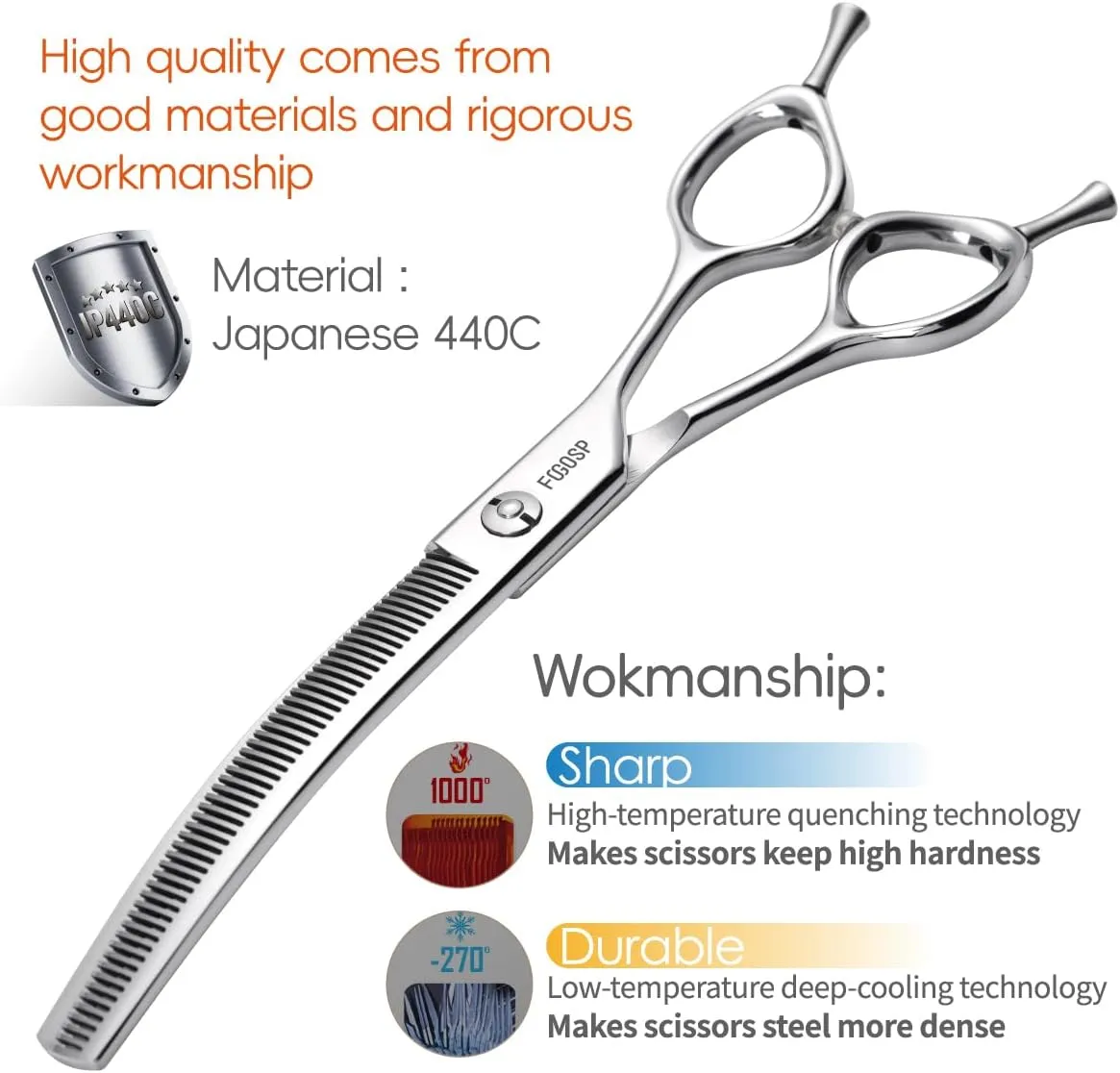 Curved Thinning Shears for Dogs 7.5'' Professional Blender Thinning Shears for Medium Large Dog 35% Thinning Rate (7.5 In, V Type Blender)