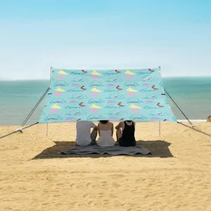 Cute Animal with Hippo Beach Camping Tent Sun Shelter for Whole Family, Blue Beach Shade Canopy with UPF50  UV Protection,Easy Set Up and Carry,Outdoor Shade for Trips, Fishing, Backyard Fun Pi
