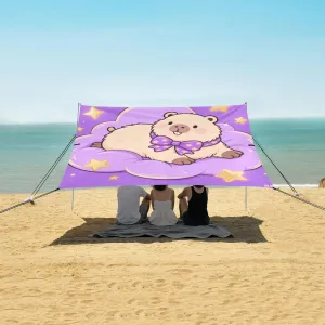 Cute Capybara with Purple Bow Beach Camping Tent Sun Shelter for Whole Family, Beach Shade Canopy with UPF50  UV Protection,Easy Set Up and Carry,Outdoor Shade for Trips, Fishing, Backyard Fun
