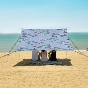 Cute Cartoon Fish Pattern Beach Canopy Tent Anti-UV & Wind Resistant, Camping Sun Shelter Easy Setup Portable,Outdoor Shade Tents with Sandbags,Sand Shovels,Ground Pegs & Stability Poles