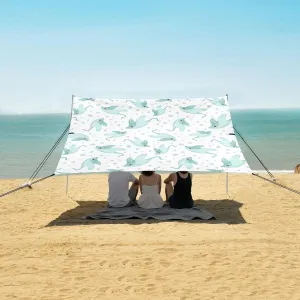 Cute Cartoon Sea Stingrays Beach Canopy Tent Anti-UV & Wind Resistant, Camping Sun Shelter Easy Setup Portable,Outdoor Shade Tents with Sandbags,Sand Shovels,Ground Pegs & Stability Poles