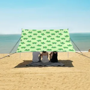 Cute Frog Faces Beach Canopy Tent Anti-UV & Wind Resistant, Camping Sun Shelter Easy Setup Portable,Outdoor Shade Tents with Sandbags,Sand Shovels,Ground Pegs & Stability Poles