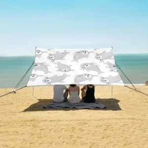 Cute Grey Summer Seal Beach Canopy Tent Anti-UV & Wind Resistant, Camping Sun Shelter Easy Setup Portable,Outdoor Shade Tents with Sandbags,Sand Shovels,Ground Pegs & Stability Poles