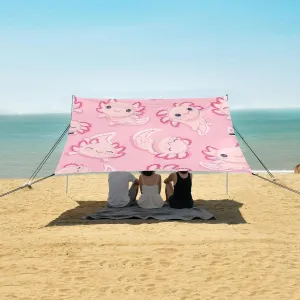 Cute Happy Axolotls Beach Canopy Tent Anti-UV & Wind Resistant, Camping Sun Shelter Easy Setup Portable,Outdoor Shade Tents with Sandbags,Sand Shovels,Ground Pegs & Stability Poles