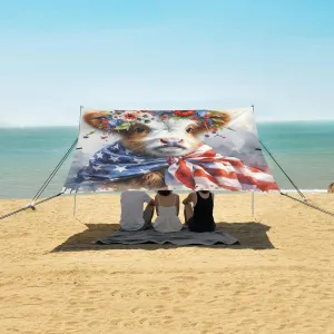 Cute Highland Cow Patriotic Beach Camping Tent Sun Shelter for Whole Family, July 4th Usa Flag Beach Shade Canopy with UPF50  UV Protection,Easy Set Up and Carry,Outdoor Shade for Trips, Fishing