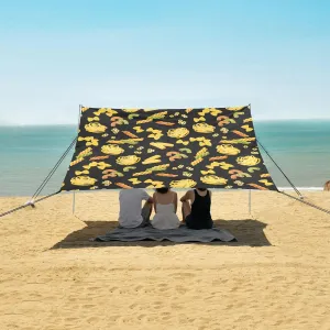 Cute Italian Pasta Beach Canopy Tent Anti-UV & Wind Resistant, Camping Sun Shelter Easy Setup Portable,Outdoor Shade Tents with Sandbags,Sand Shovels,Ground Pegs & Stability Poles