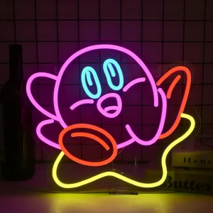Cute Kirbee Neon Sign Dimmable Japanese Anime Led Signs for Wall Decor LED USB Powered Gaming Neon Light Sign for Kids Bedroom Game Room Decoration Gamer Fans Birthday Gifts