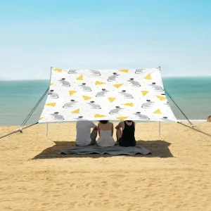 Cute Mice Cheese Pattern Beach Canopy Tent Anti-UV & Wind Resistant, Camping Sun Shelter Easy Setup Portable,Outdoor Shade Tents with Sandbags,Sand Shovels,Ground Pegs & Stability Poles