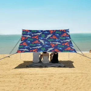 Cute Sharks Lobsters Beach Camping Tent Sun Shelter for Whole Family, Deep Ocean Beach Shade Canopy with UPF50  UV Protection,Easy Set Up and Carry,Outdoor Shade for Trips, Fishing, Backyard Fun