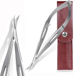 Cuticle Scissors Extra Fine Curved Professional - Ultra Sharp 15° Blade for Precise Brow, Eyelash & Nail Grooming - Stainless Steel Cuticle Trimmer with Travel Case (4.57" Compact)