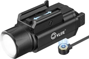 CVLIFE 1500 Lumens Pistol Flashlight Magnetic Rechargeable, Tactical Light for Pistol with Quick Install Adjustable Rail, Picatinny Flashlight with Strobe Function