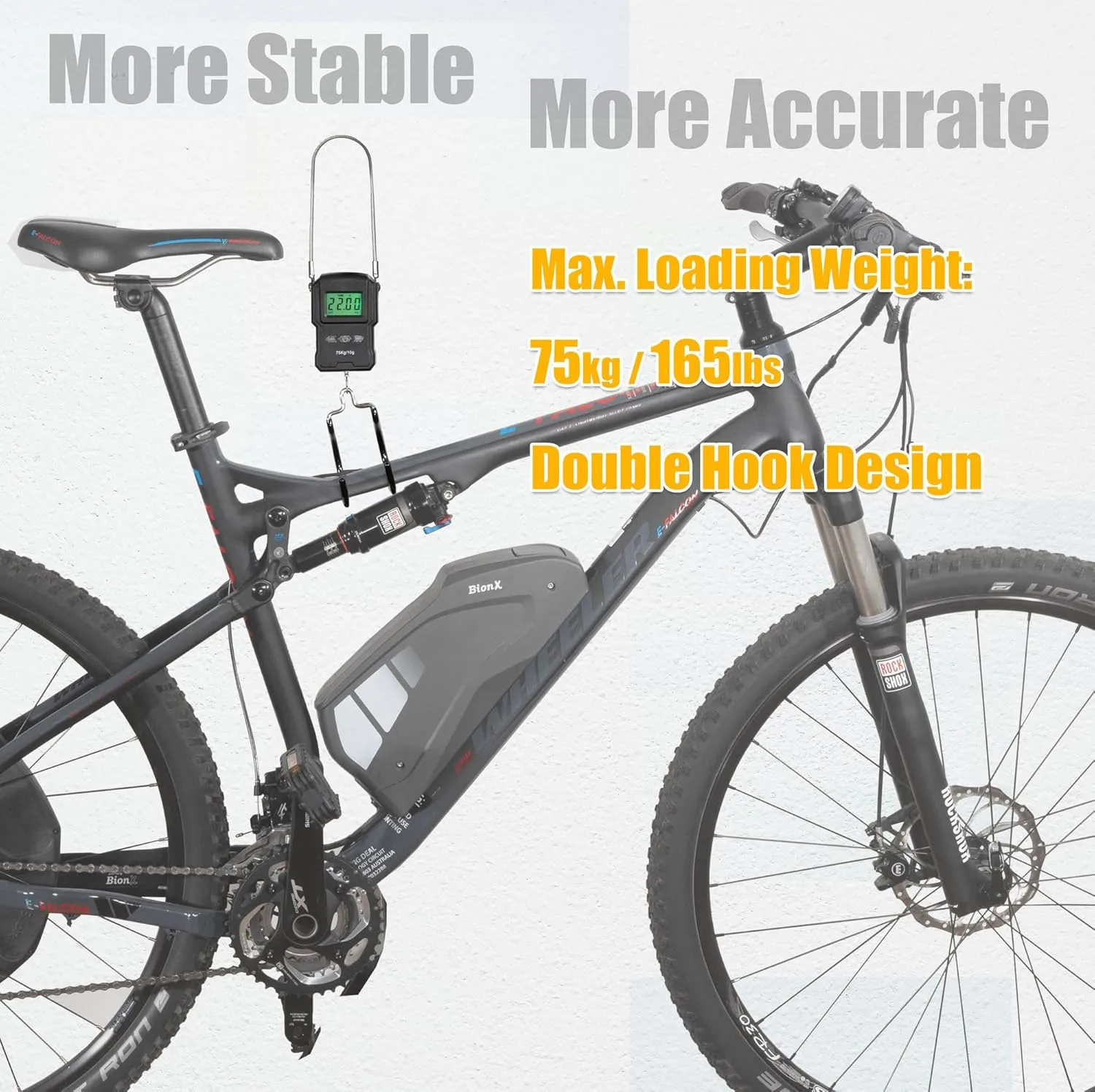 CyclingDeal Backlit LCD Display Digital Bike Scale - Electronic Balance with Double Hanging Hook - Measures in kg, lbs, jin, oz - More Stable & Accurate