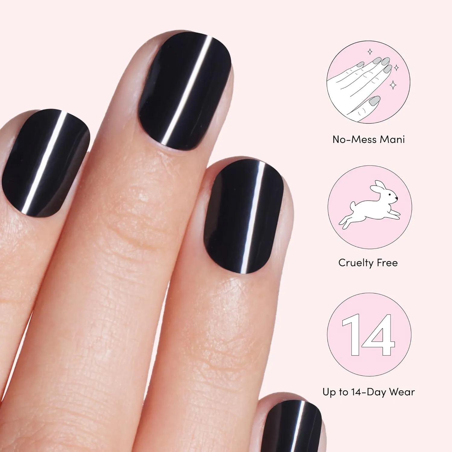 Dashing Diva Glaze Nail Starter Kit - Real Black - Long Lasting, Chip Resistant, Semi-Cured Gel Nail Strips - 7-Piece Manicure Set with 32 Strips and Mini LED Lamp